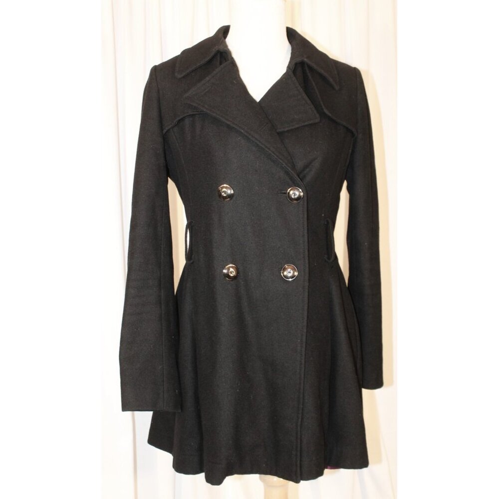 Via Spiga BLACK Fit & Flare Wool Double Breasted Pea Coat Trench Size 6
